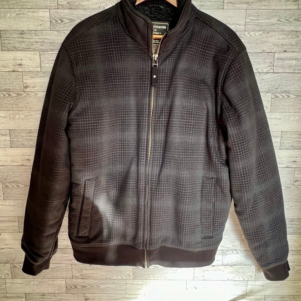 Denver Hayes Jacket Mens Medium Fleece Lined‎ Black/Gray Checkered Full Zip Warm